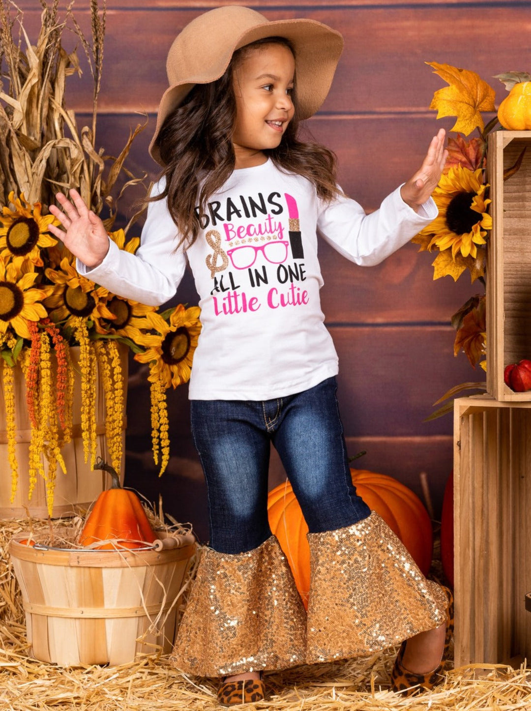 Cute Outfits For Girls | Brains & Beauty Sequin Bell Bottom Jean Set