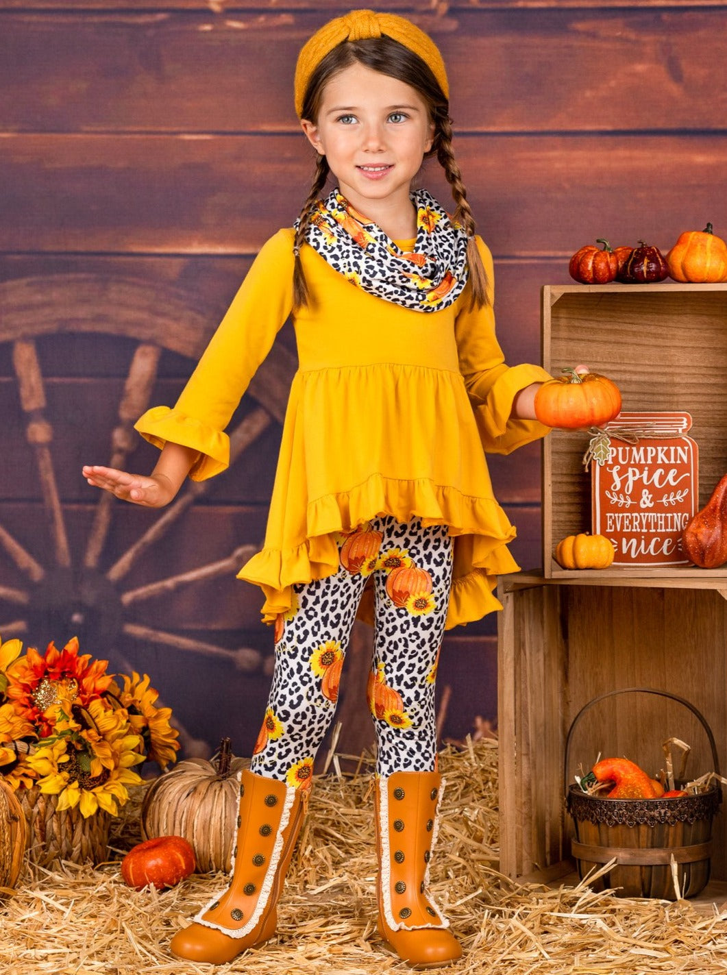 Girls Fall Outfit | Tunic, Leggings & Scarf Set - Mia Belle Girls