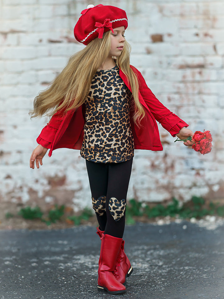 Little Girls Fall Leopard Top, Leggings & Jacket Set - Mia Belle Girls