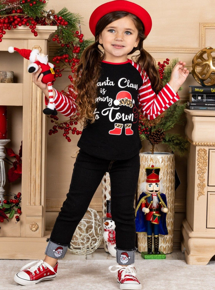 Cute Winter Sets | Santa Claus Is Coming To Town Cuffed Jeans Set