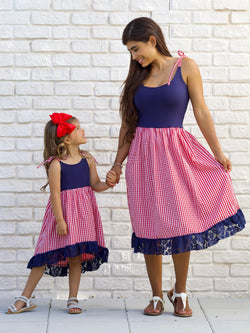 Mommy and Me Summer Plaid Ruffle Tie Dress