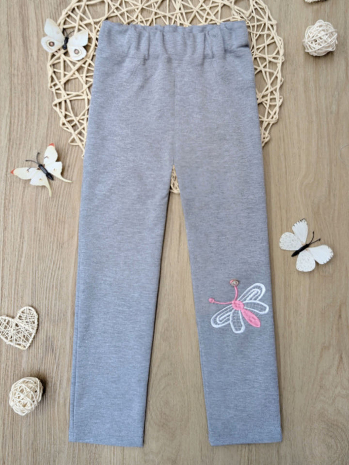 Butterfly Wings Artisan-Stitched Grey Cotton Leggings