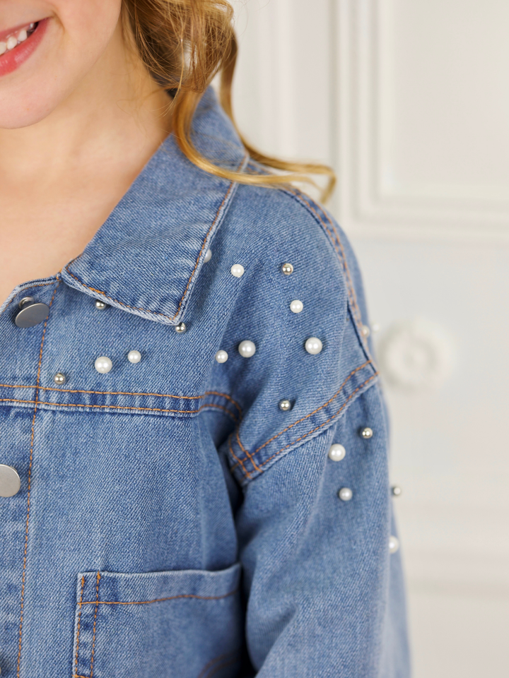 Pretty Pearl Embellished Denim Jacket