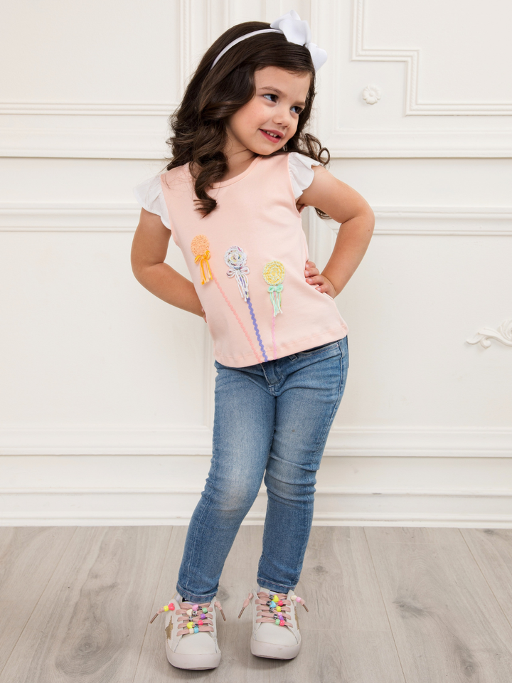 Peach Premium Cotton Embroidered Flower Slim Fit Top