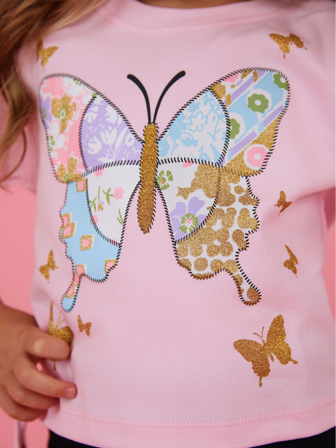 Patchwork Butterfly Premium Cotton Relaxed Fit Graphic Top