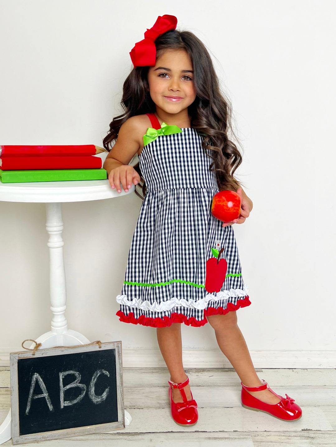 Mia Belle Girls Back To School Dresses | Apple Gingham Dress 
