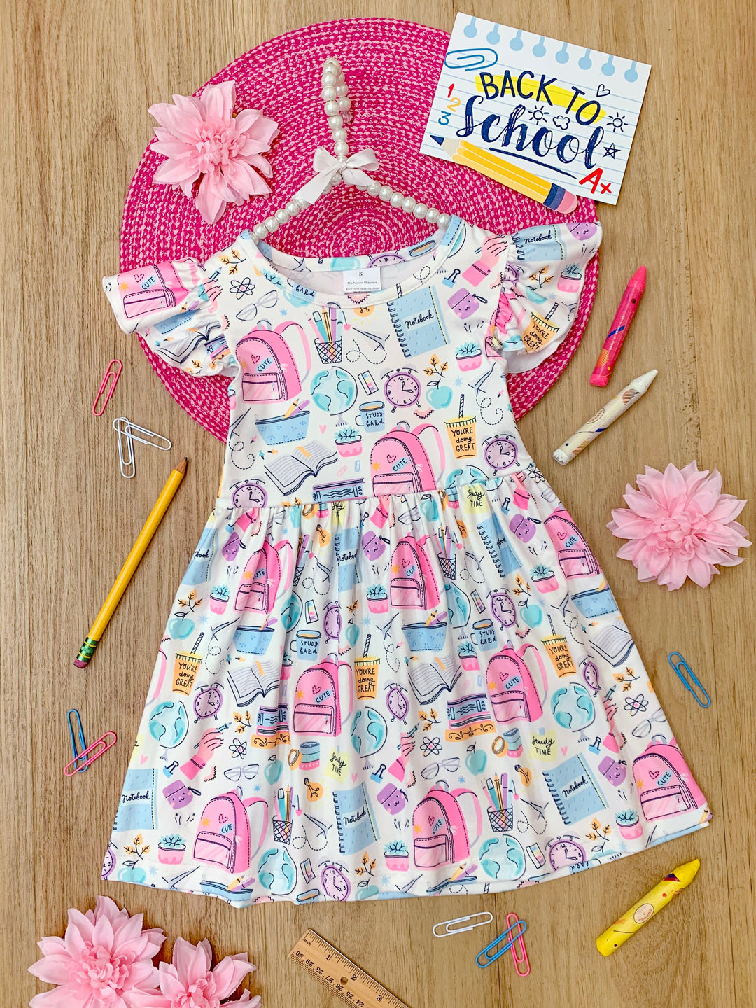 1st Day of School Dress | School Supply Skater Dress | Mia Belle Girls