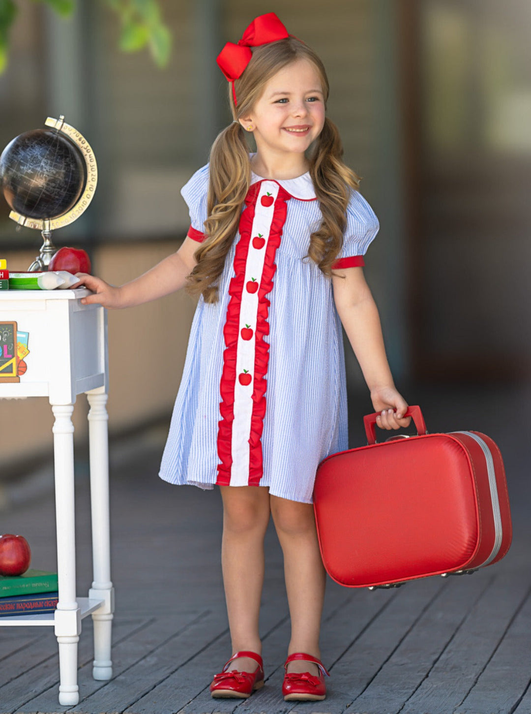 Mia Belle Girls Ruffled Apple Striped Dress | Back To School Dresses