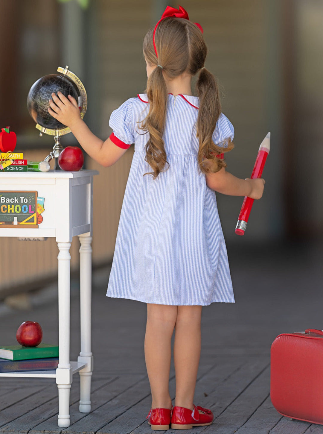 Mia Belle Girls Ruffled Apple Striped Dress | Back To School Dresses