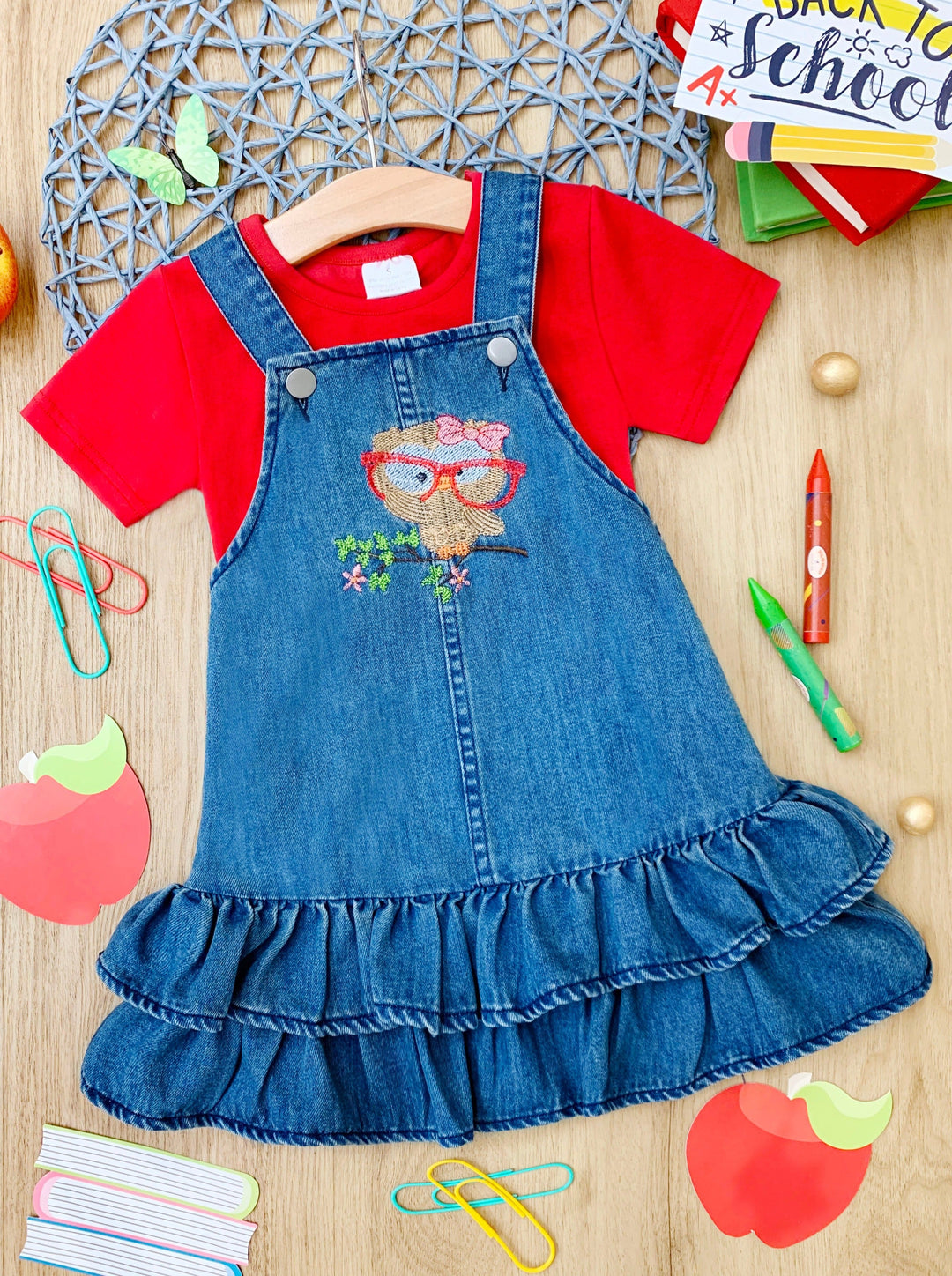 Back To School Dresses | Top & Denim Overall Dress | Mia Belle Girls