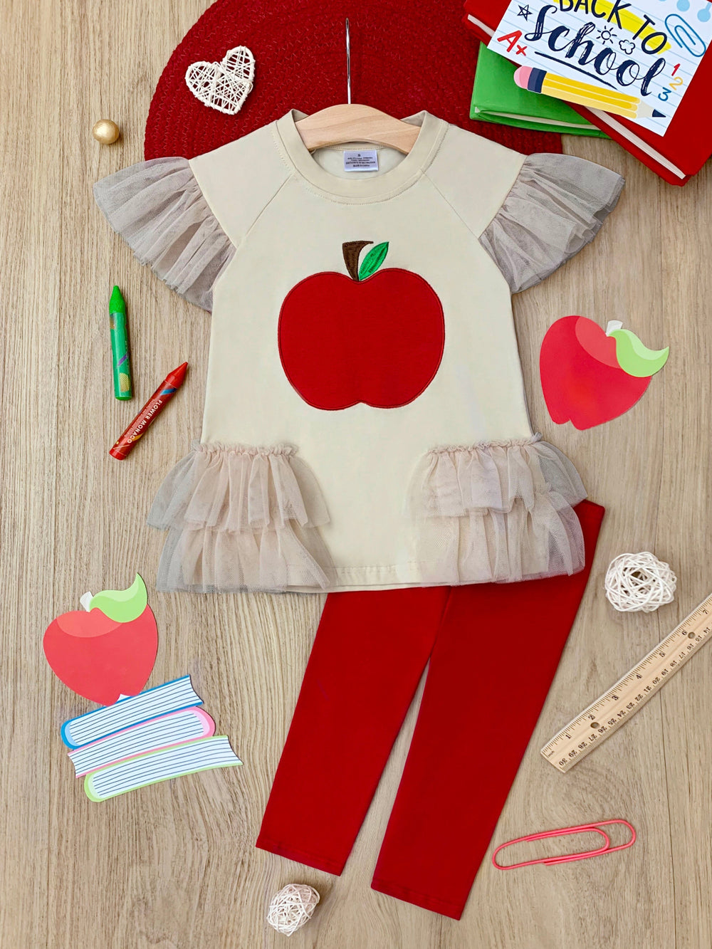 First Day Of School | Apple Ruffle Top & Legging Set | Mia Belle Girls