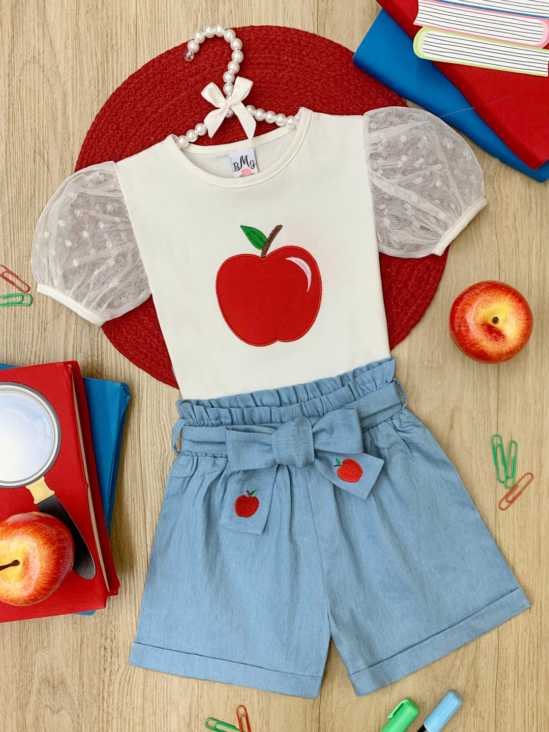 Best Apple Puff Sleeve Top & Embroidered Short Set