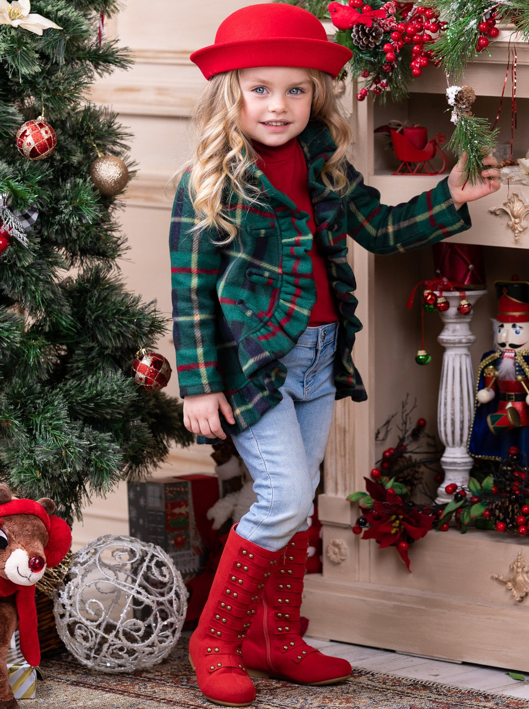 Winter Sweaters & Cardigans | Girls Plaid Blazer Ruffle Cardigan