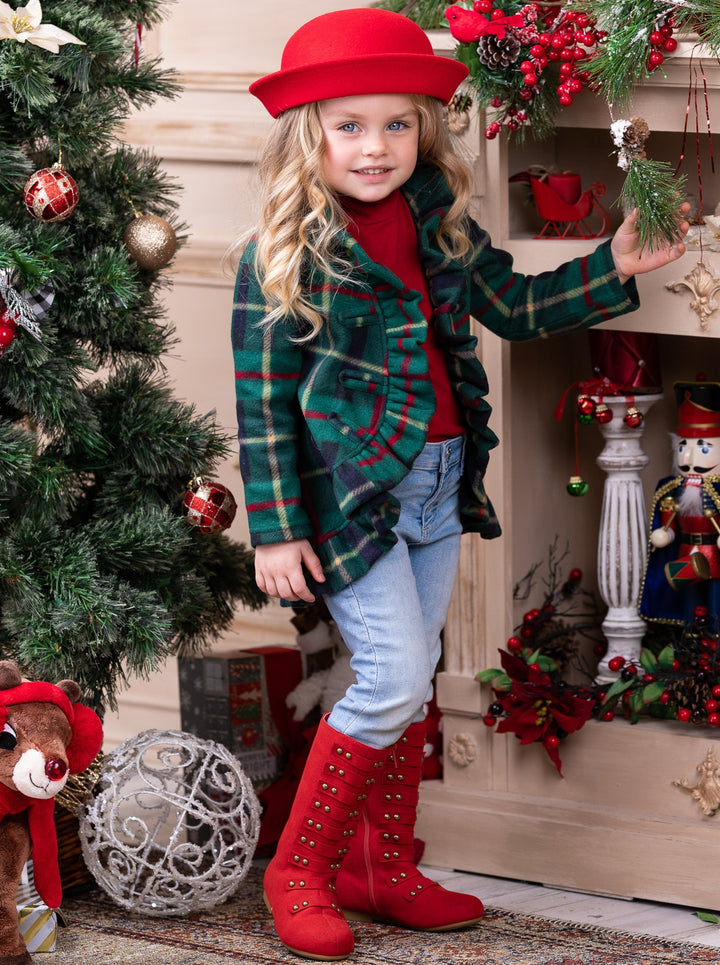 Winter Sweaters & Cardigans | Girls Plaid Blazer Ruffle Cardigan
