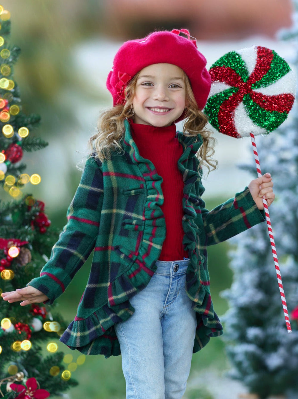 Winter Sweaters & Cardigans | Girls Plaid Blazer Ruffle Cardigan
