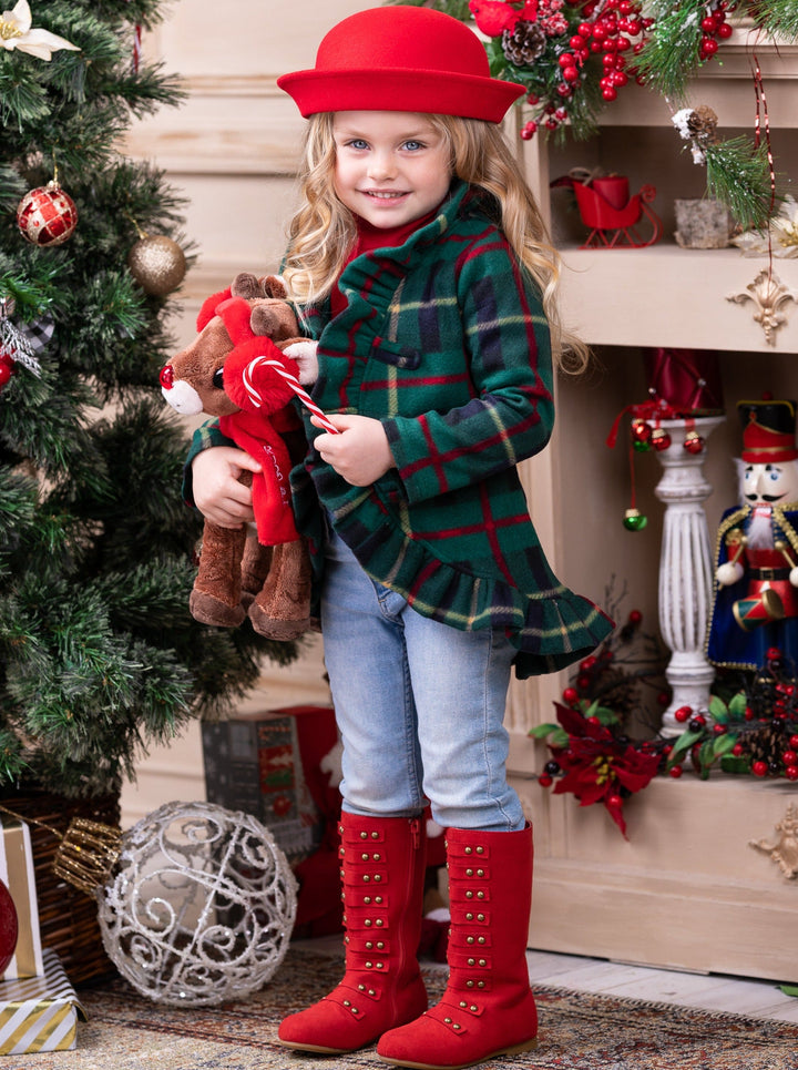 Winter Sweaters & Cardigans | Girls Plaid Blazer Ruffle Cardigan