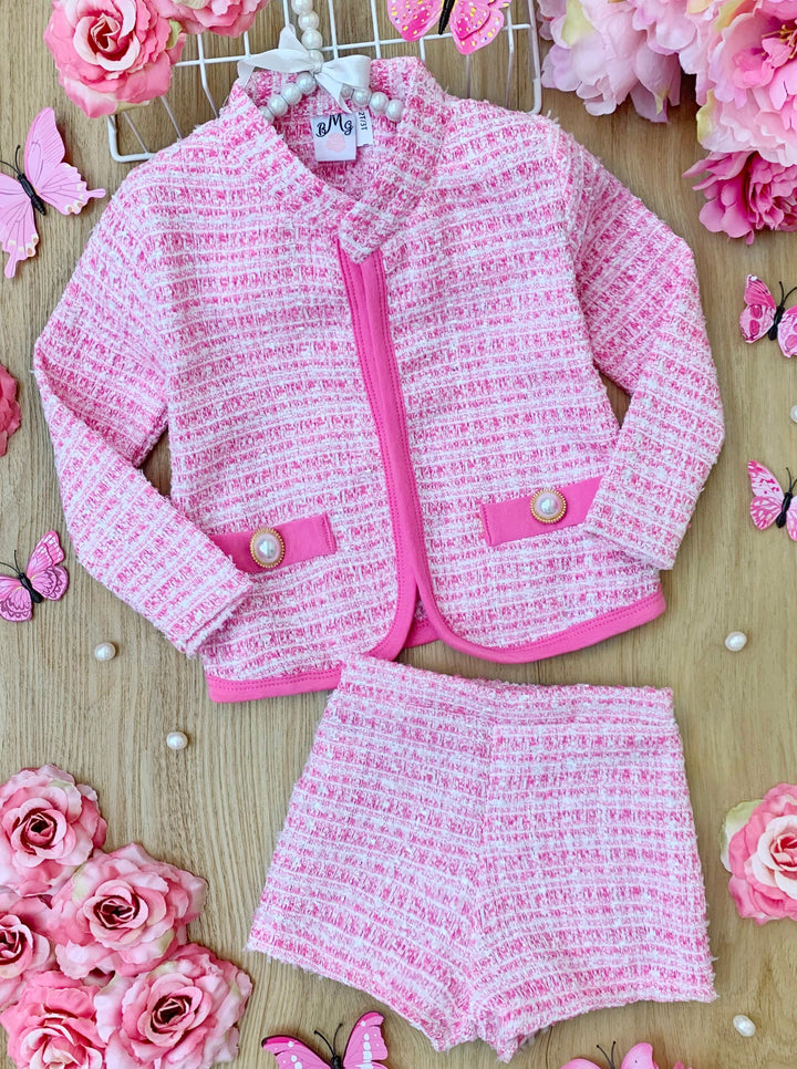 Preppy Chic Sets | Tweed Blazer Jacket & Shorts Set | Mia Belle Girls