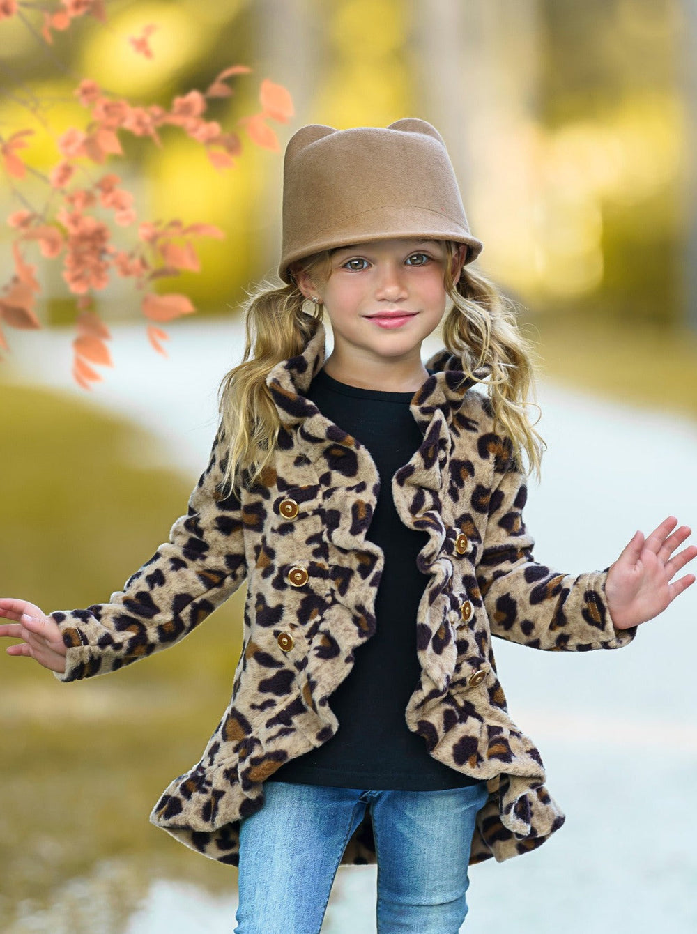 Kids Cardigans | Leopard Fleece Ruffle Cardigan | Mia Belle Girls