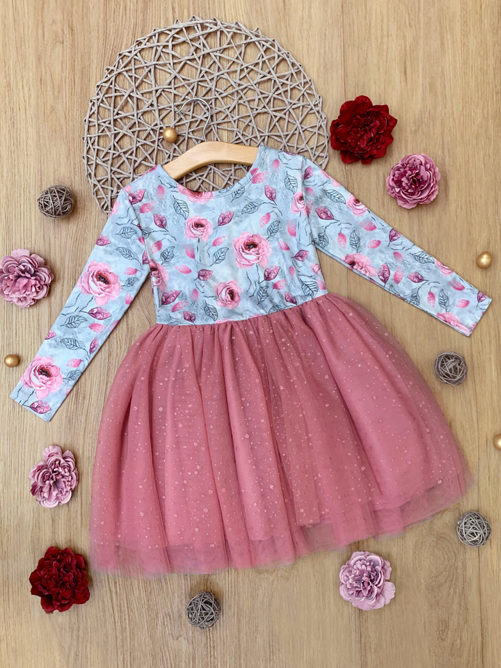 Whimsical Rose Glitter Tutu Dress