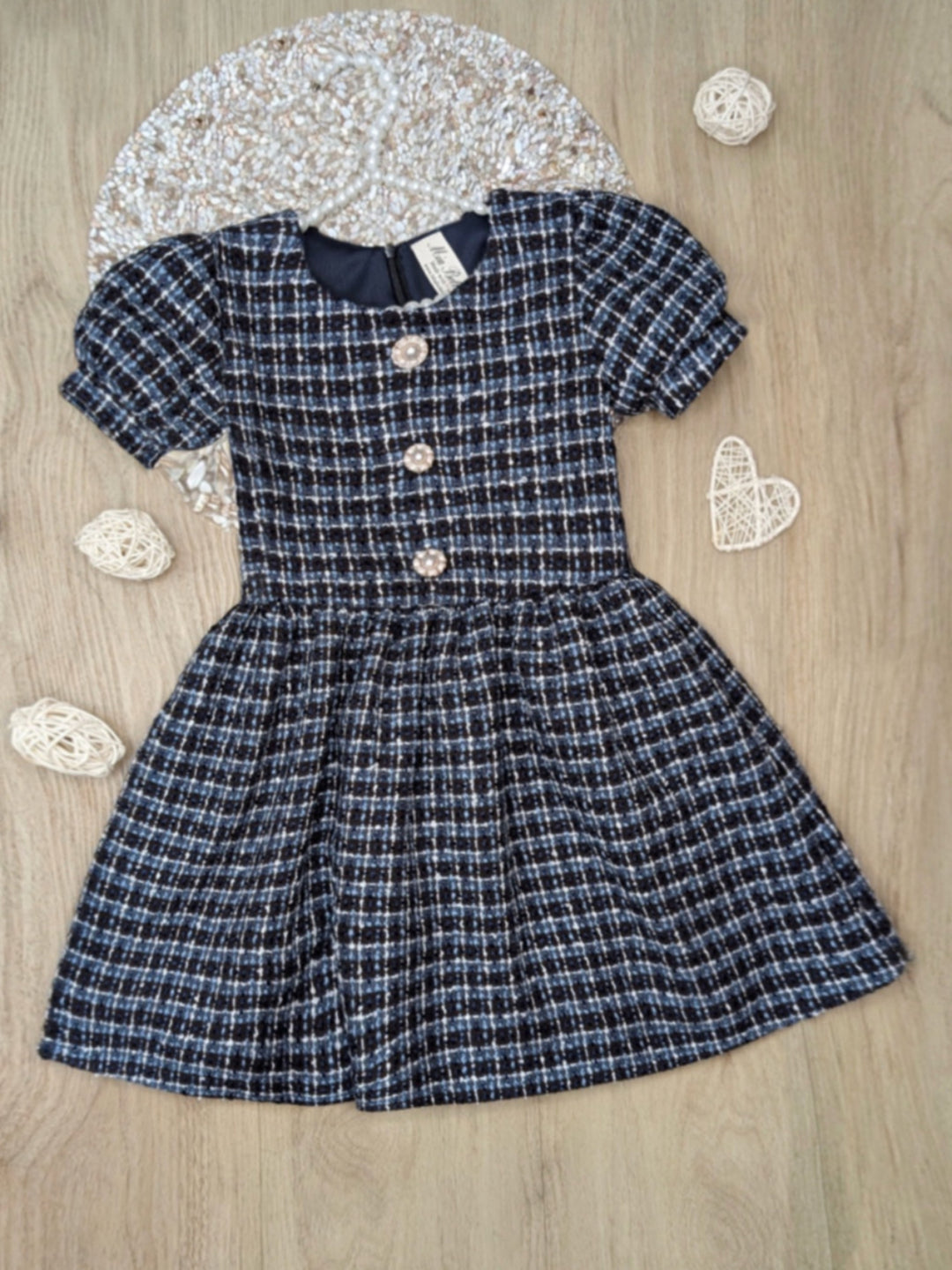 Pretty in Plaid Puff Sleeve Tweed Dress