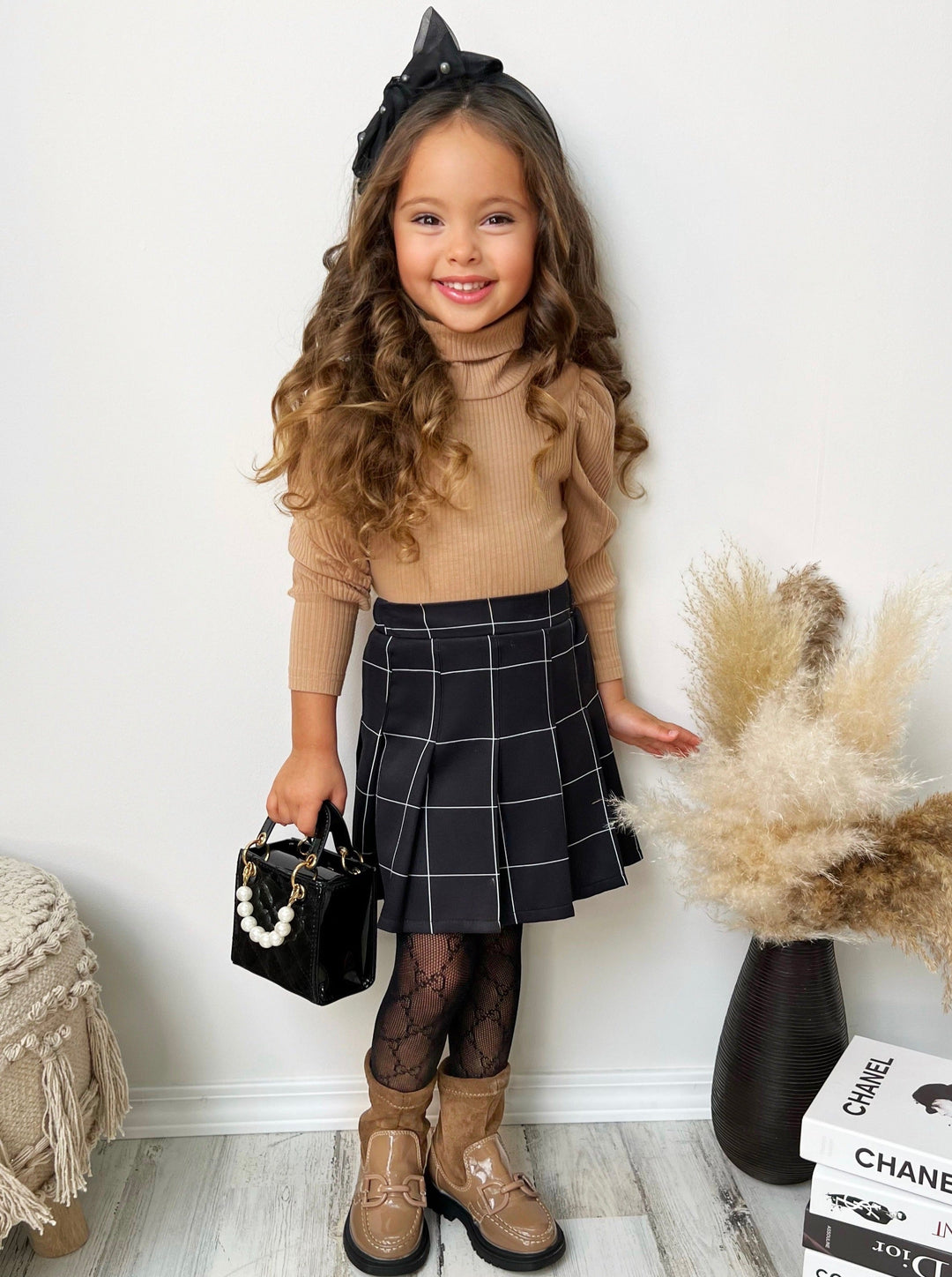 Preppy Chic Outfits | Turtleneck & Pleated Skirt Set | Mia Belle Girls