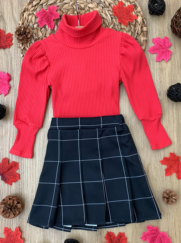 Preppy Chic Outfits | Turtleneck & Pleated Skirt Set | Mia Belle Girls