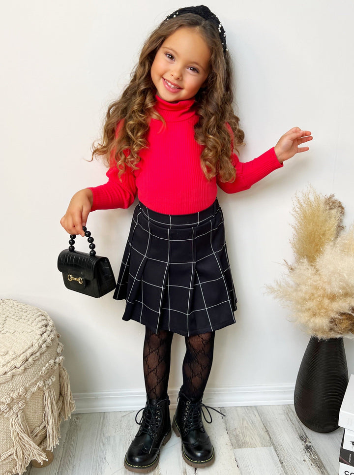 Preppy Chic Outfits | Turtleneck & Pleated Skirt Set | Mia Belle Girls