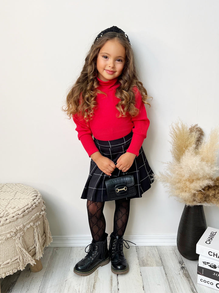 Preppy Chic Outfits | Turtleneck & Pleated Skirt Set | Mia Belle Girls