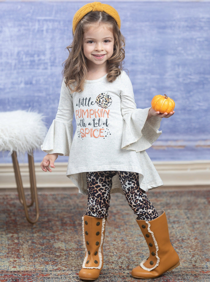 Mia Belle Girls Pumpkin Spice Tunic & Leopard Legging Set