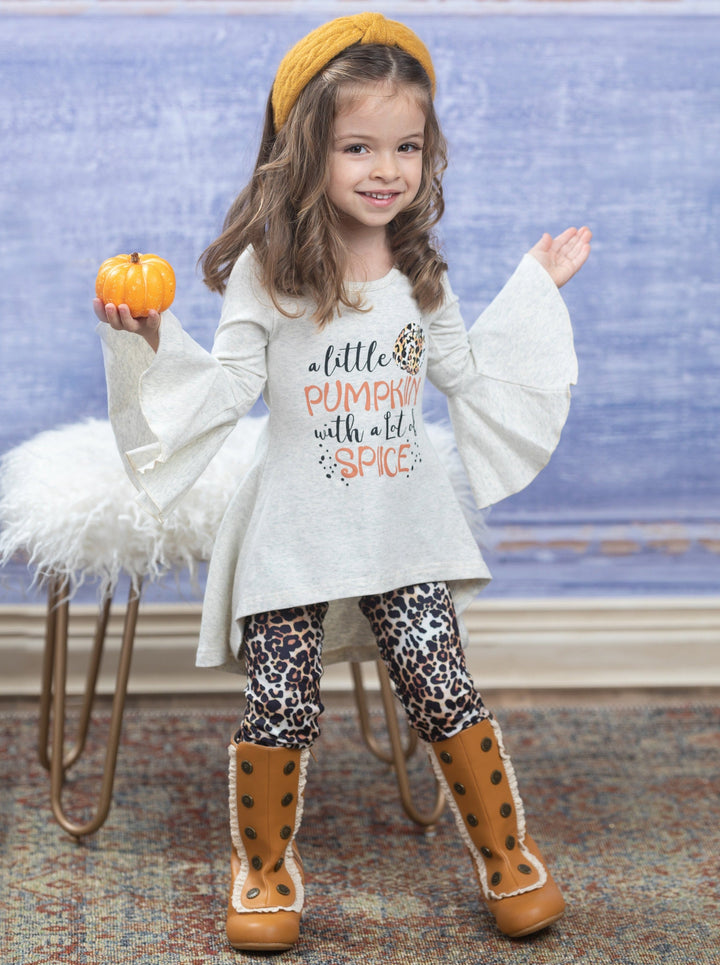 Mia Belle Girls Pumpkin Spice Tunic & Leopard Legging Set