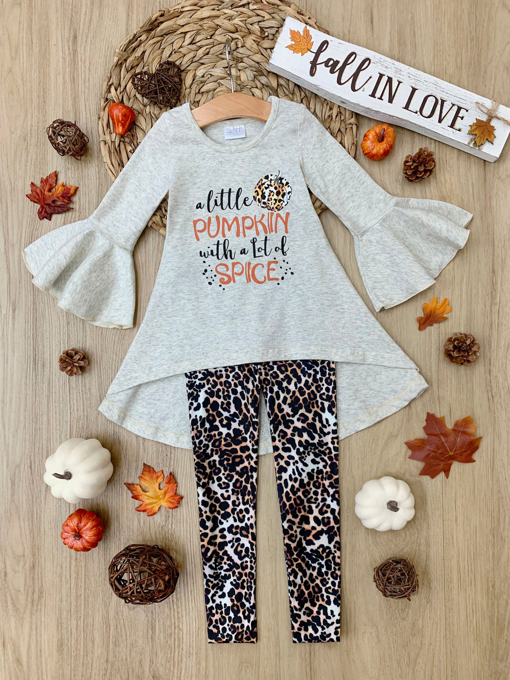 Mia Belle Girls Pumpkin Spice Tunic & Leopard Legging Set