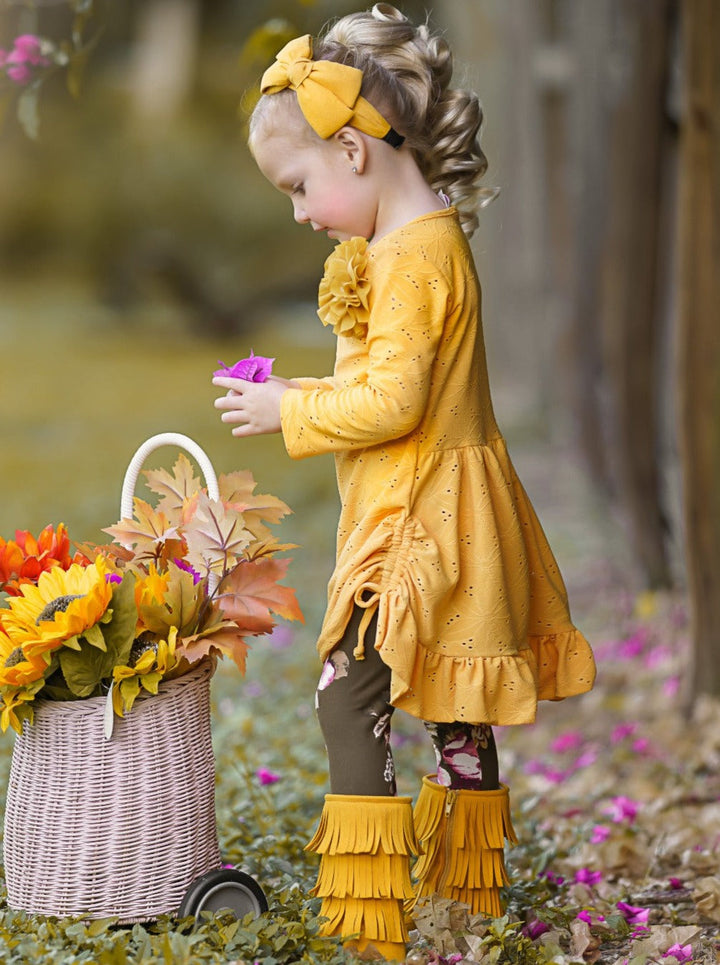Girls Fall Clothes | Eyelet Ruffle Tunic Legging Set - Mia Belle Girls