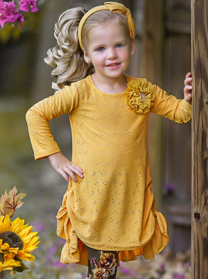 Girls Fall Clothes | Eyelet Ruffle Tunic Legging Set - Mia Belle Girls