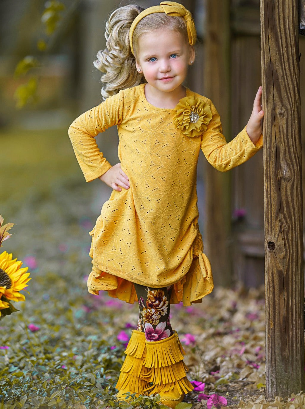 Girls Fall Clothes | Eyelet Ruffle Tunic Legging Set - Mia Belle Girls