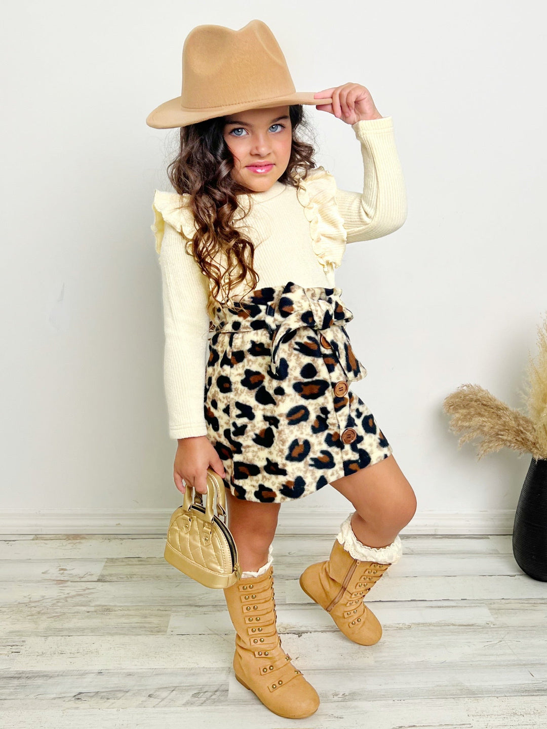 Purrfectly Chic Sweater & Leopard Print Skirt Set