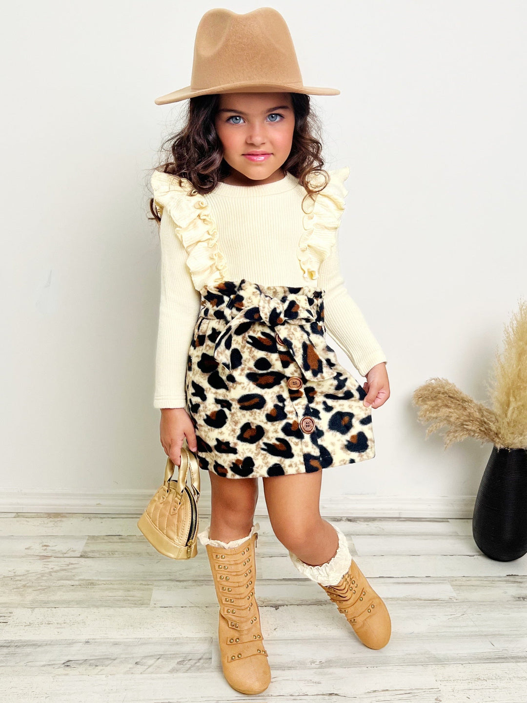 Purrfectly Chic Sweater & Leopard Print Skirt Set
