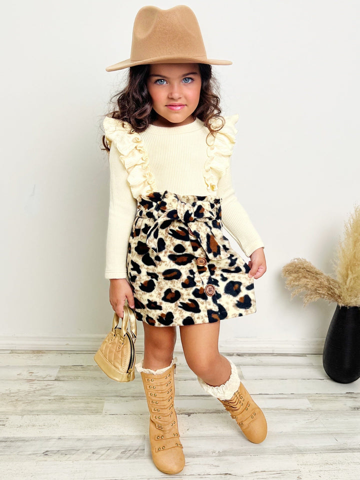 Purrfectly Chic Sweater & Leopard Print Skirt Set