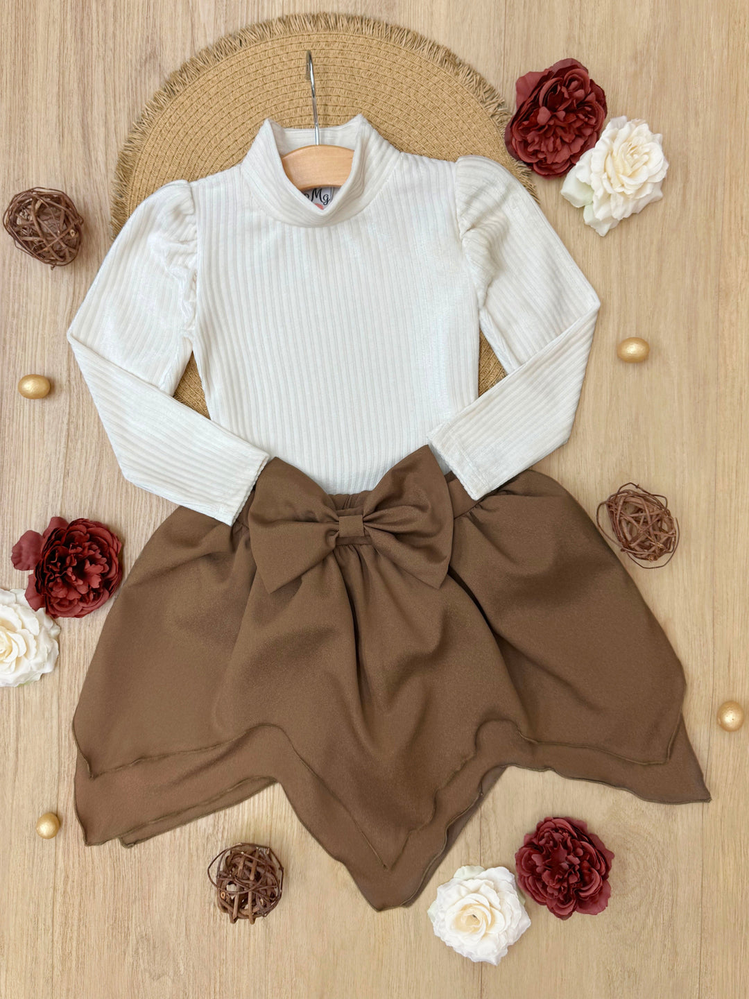 Ribbed Long Sleeve Top and Hankerchief Skirt Set