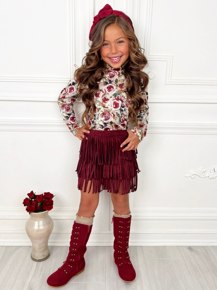 Autumn Rose Top and Fringe Skort Set