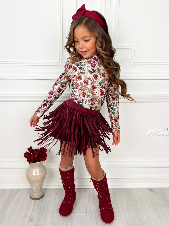 Autumn Rose Top and Fringe Skort Set
