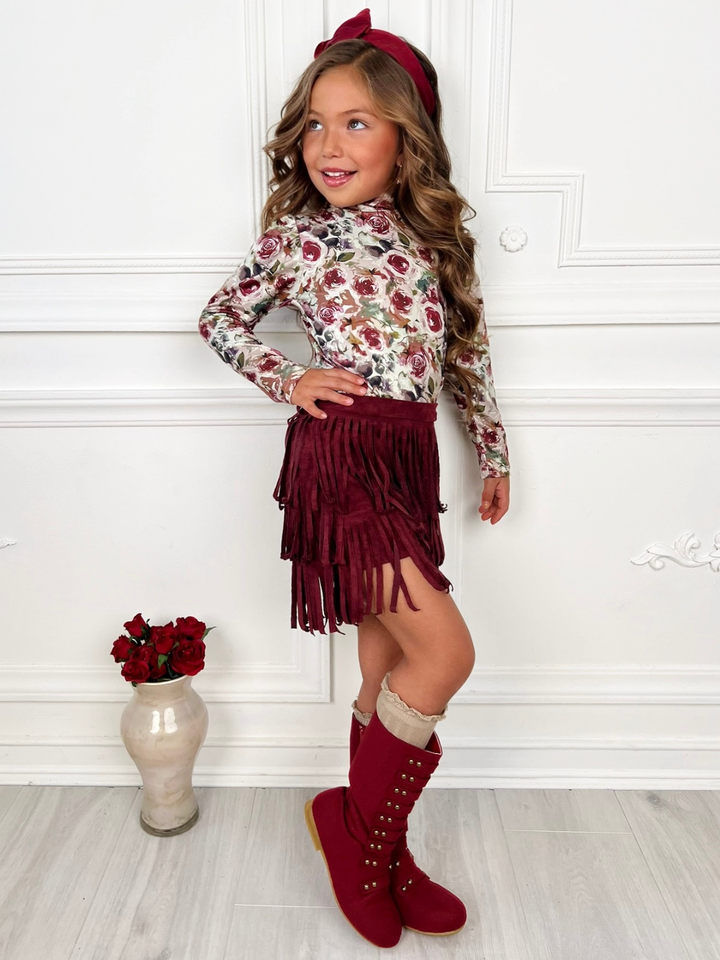 Autumn Rose Top and Fringe Skort Set