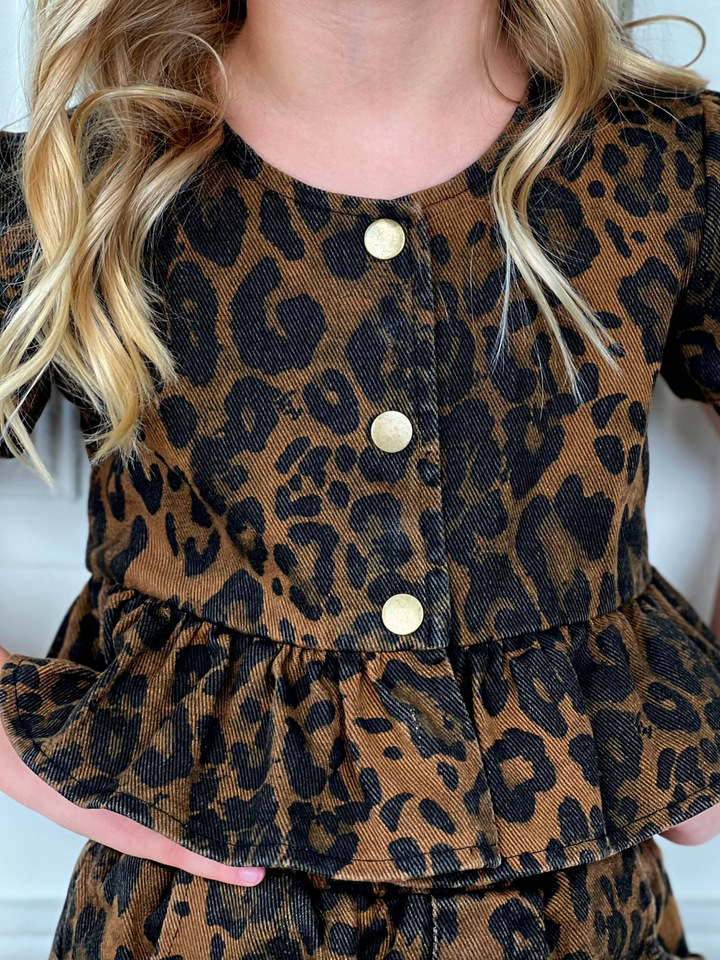 Fierce & Fun Leopard Denim Ruffle Top and Short Set