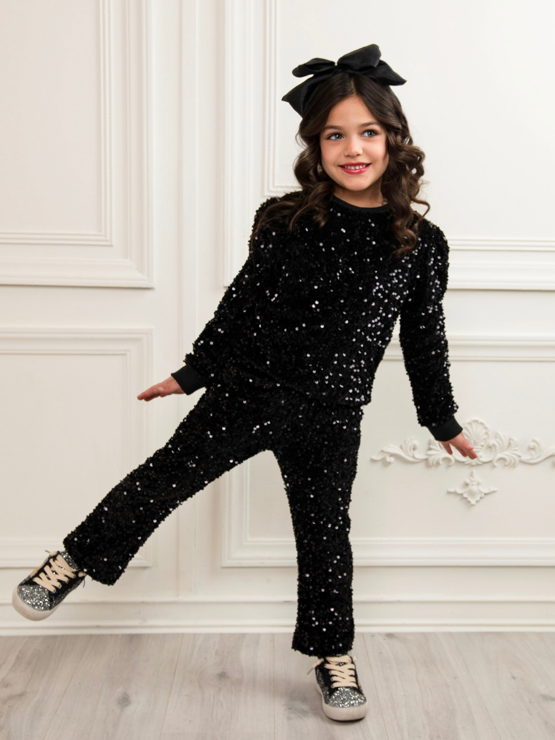 Glam Sequin Matching Top and Flared Pant Set