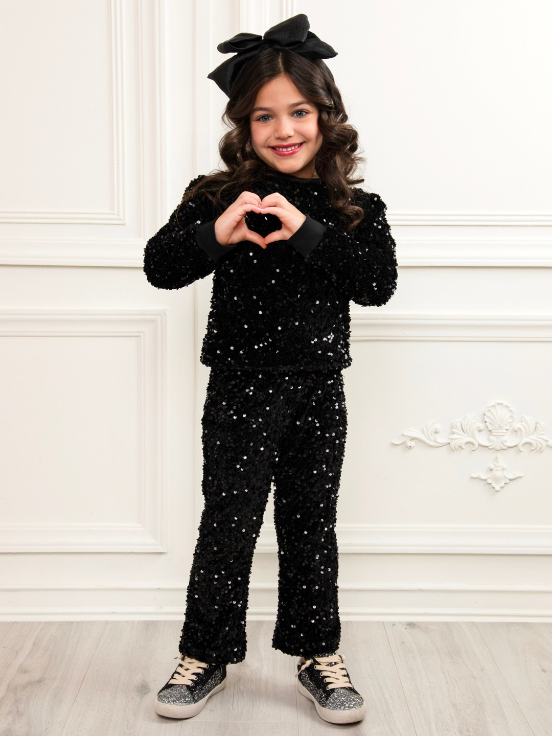Glam Sequin Matching Top and Flared Pant Set