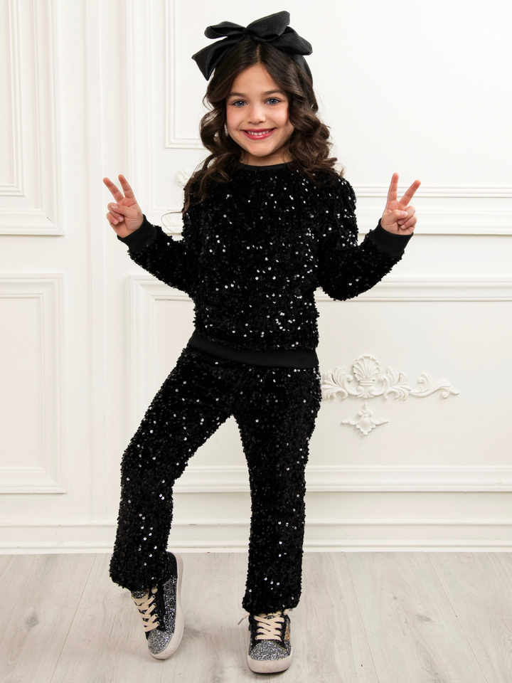 Glam Sequin Matching Top and Flared Pant Set