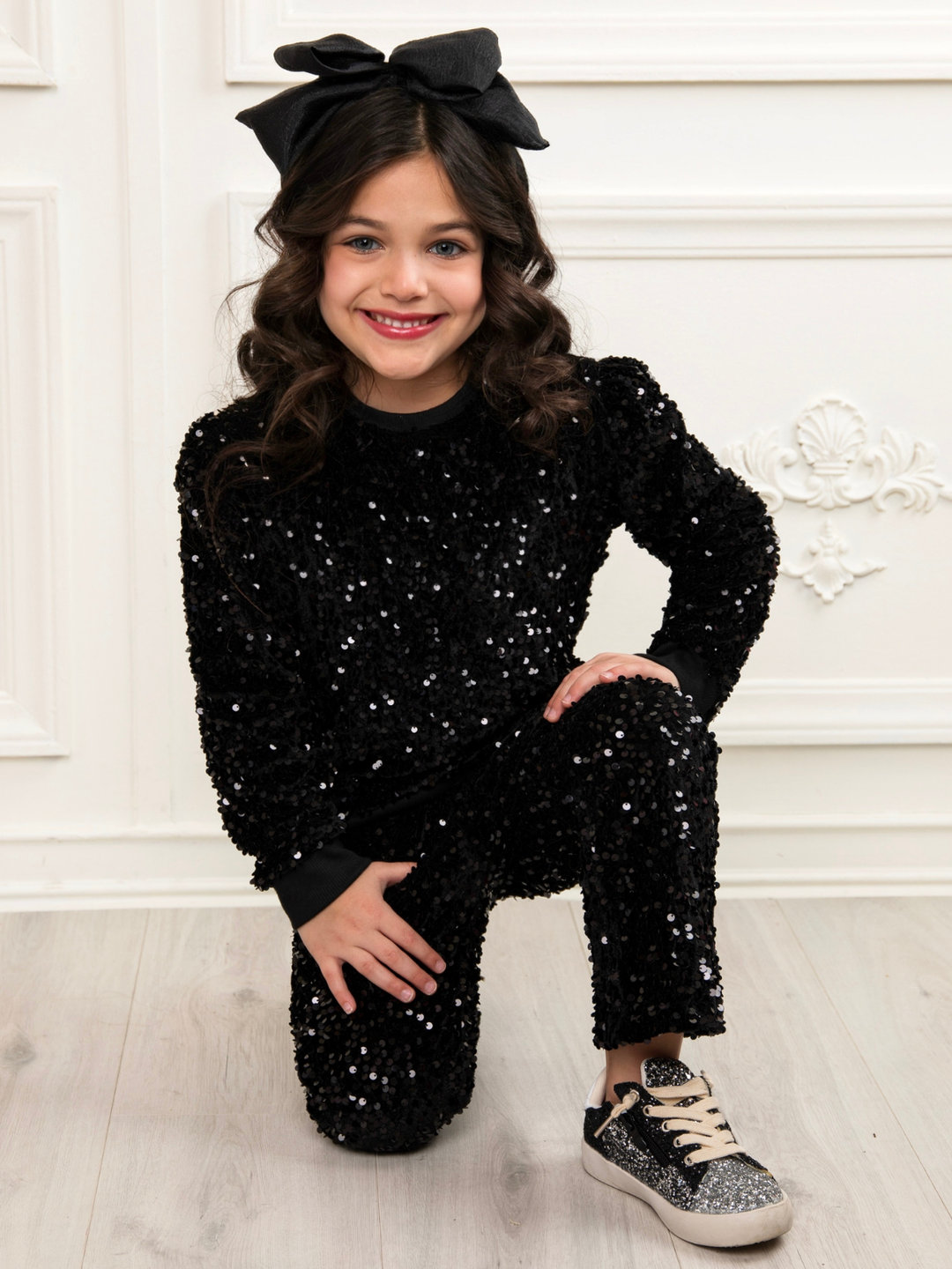 Glam Sequin Matching Top and Flared Pant Set