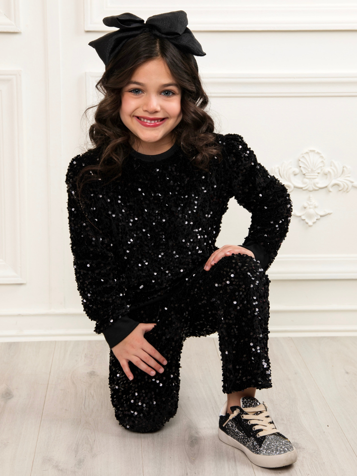 Glam Sequin Matching Top and Flared Pant Set