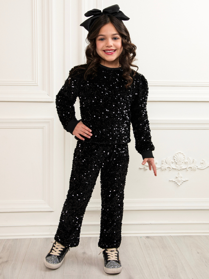 Glam Sequin Matching Top and Flared Pant Set