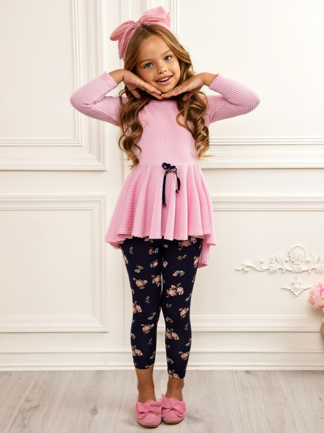 Pink Ribbed Hi-Lo Tunic and Floral Legging Set