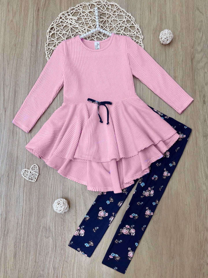 Pink Ribbed Hi-Lo Tunic and Floral Legging Set